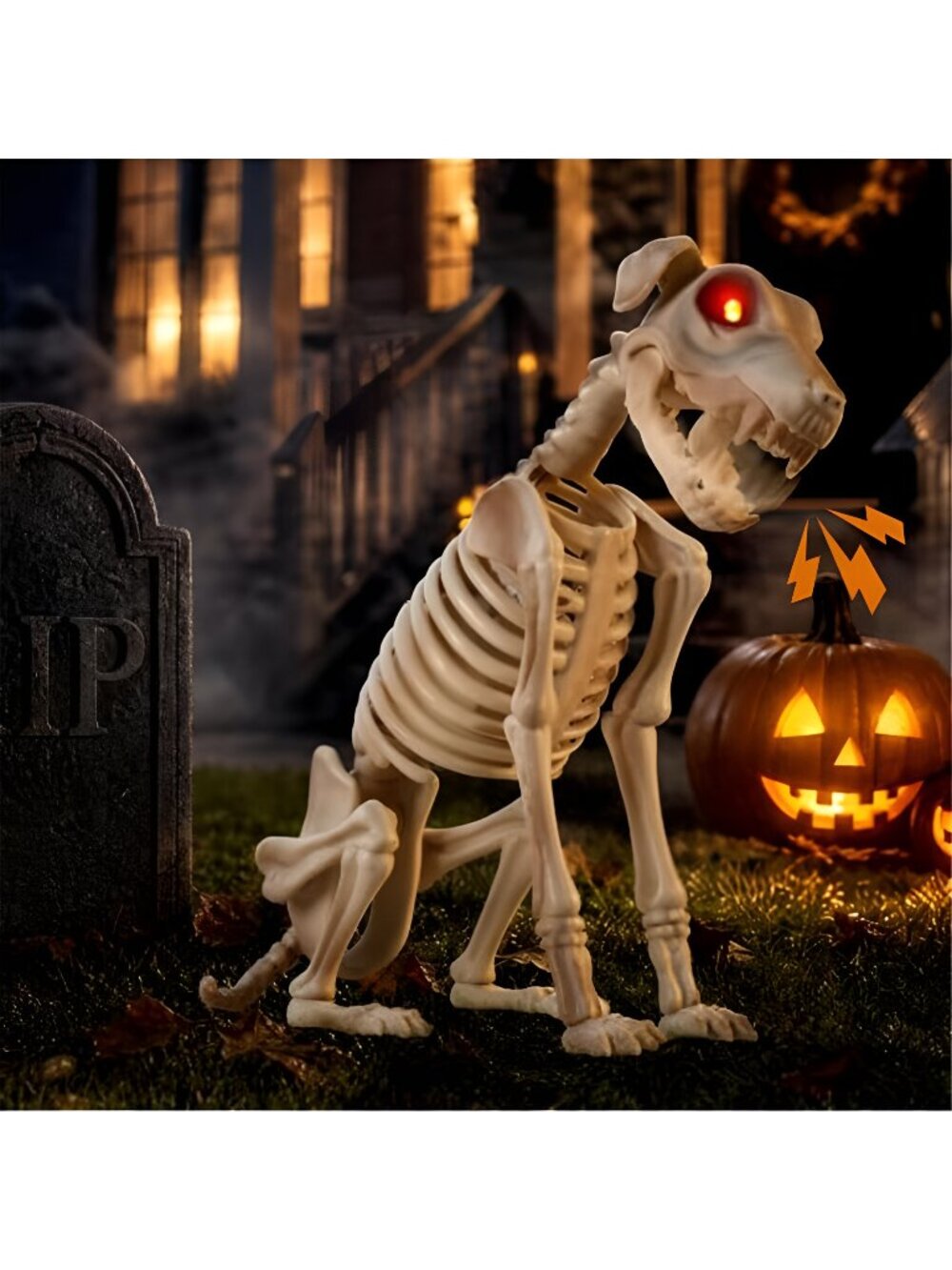 Halloween Animatronic Skeleton Dog Decoration 15 Inch, Sound & Touch Activated